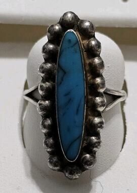 Vintage South Western Blue Mexico 925 Ring Size 8